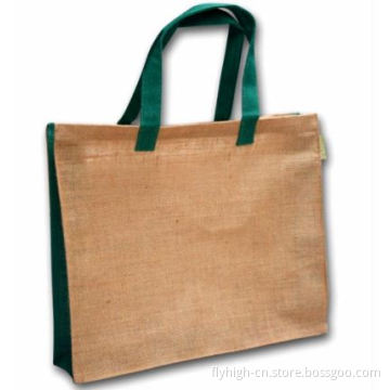 Green Handle Grey Color Jute Shopping Bag